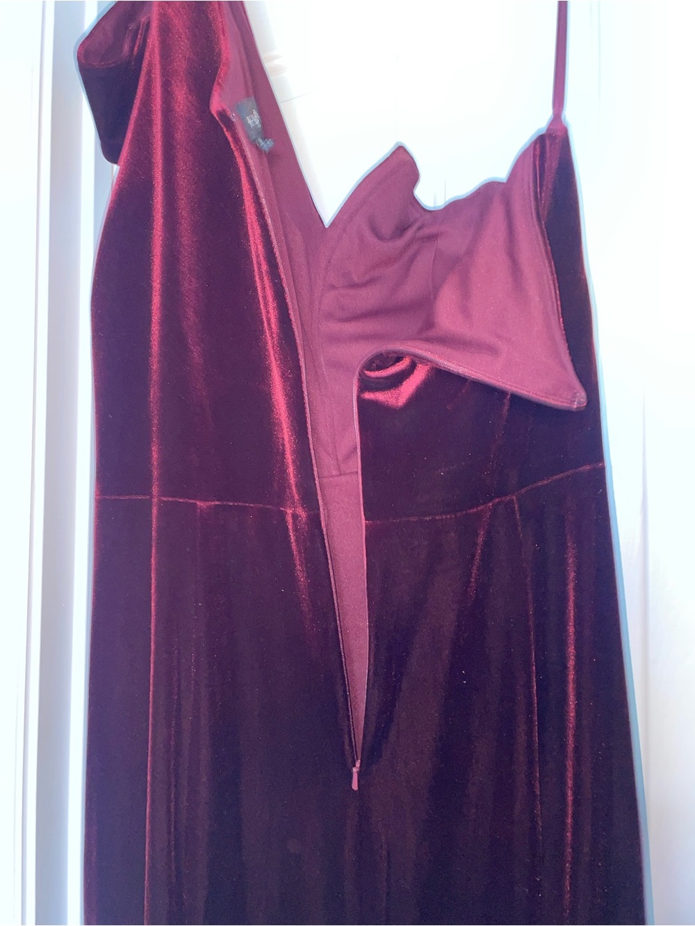 Betsy & Adam Ella Velvet One-Shoulder Gown Maxi Dress Lined Burgundy Size 16 - Picture 9 of 9